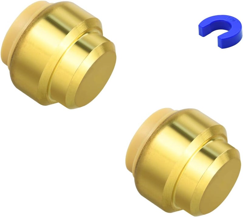 Ruby Q 2 Pack Push-to-Connect Plumbing Fittings, 1/2" Pushfit End Cap Fittings with Disconnect Clip for Copper, PEX, CPVC Pipe - Image 1